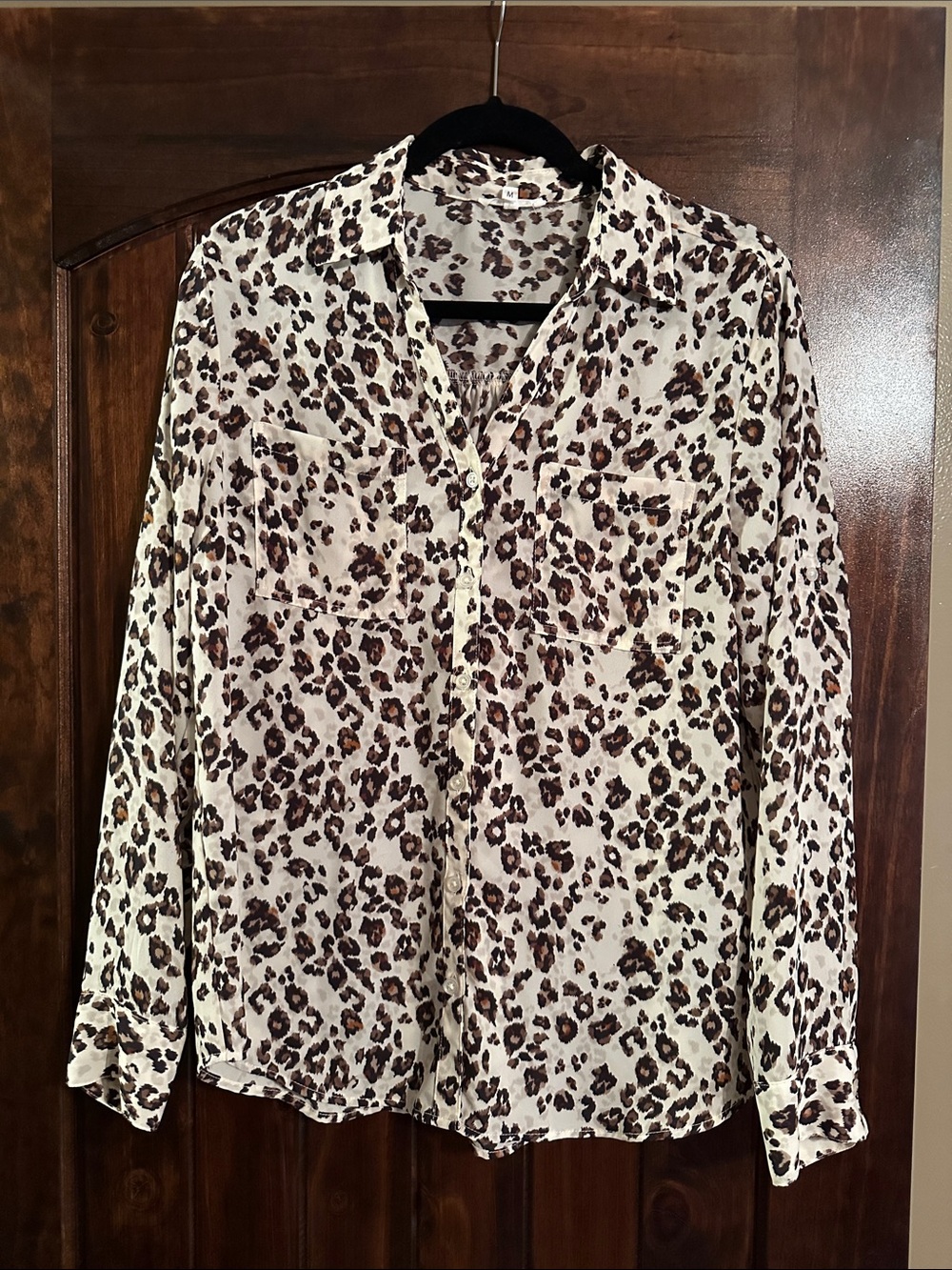 Maurices Leopard-Print Button-Up Blouse in Cream and Brown